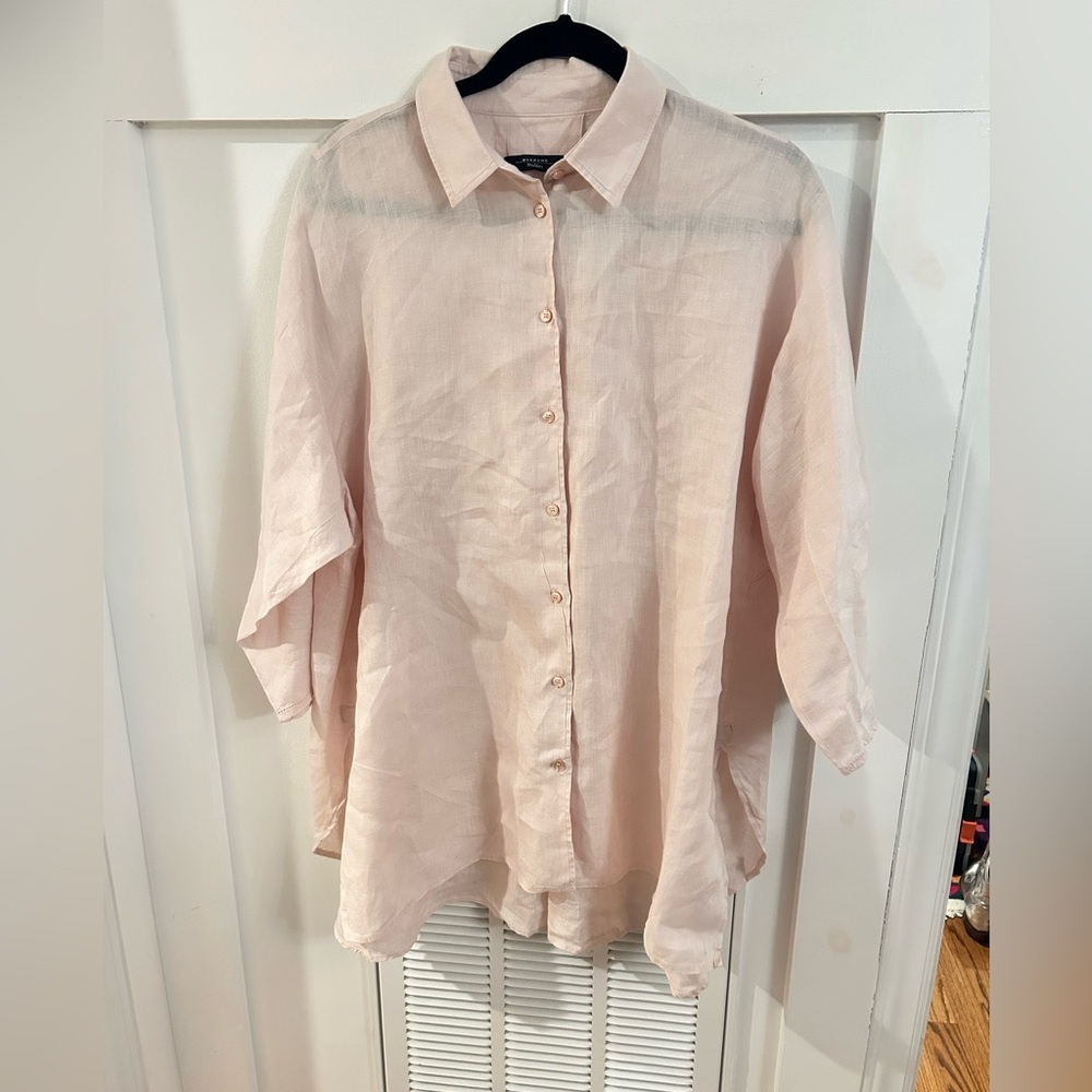 Weekend MaxMara Blush Pink Linen high low Tunic Shirt
